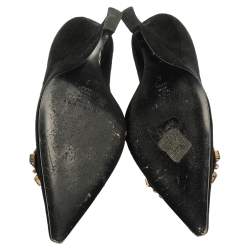 Pre Owned حذاء كعب عالى كاسادى كعب روكى مقدمة مدببة زخرفة كريستال سويدى أسود مقاس 36