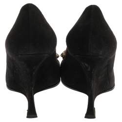 Pre Owned حذاء كعب عالى كاسادى كعب روكى مقدمة مدببة زخرفة كريستال سويدى أسود مقاس 36