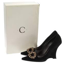 Pre Owned حذاء كعب عالى كاسادى كعب روكى مقدمة مدببة زخرفة كريستال سويدى أسود مقاس 36