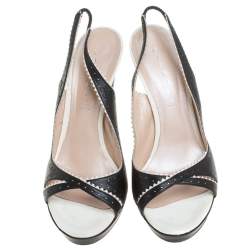 Pre Owned Casadei Black/White Leather Open Toe Slingback Sandals Size 40