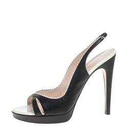 Pre Owned Casadei Black/White Leather Open Toe Slingback Sandals Size 40