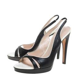 Pre Owned Casadei Black/White Leather Open Toe Slingback Sandals Size 40