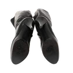 Pre Owned Casadei Black Leather Platform Mid Length Boots Size 36.5