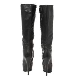 Pre Owned Casadei Black Leather Platform Mid Length Boots Size 36.5