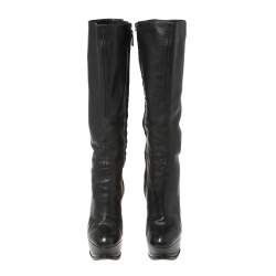 Pre Owned Casadei Black Leather Platform Mid Length Boots Size 36.5