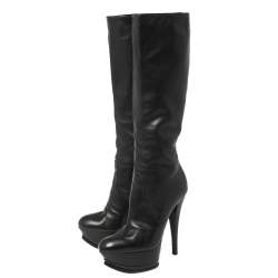 Pre Owned Casadei Black Leather Platform Mid Length Boots Size 36.5