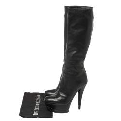 Pre Owned Casadei Black Leather Platform Mid Length Boots Size 36.5