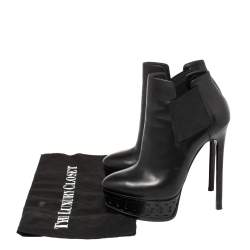 Pre Owned Casadei Black Leather Chain Effect Platform Ankle Boots Size 36