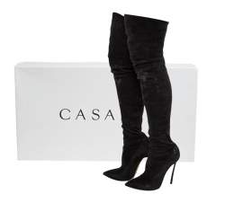 Pre Owned Casadei Black Suede Over The Knee Boots Size 38