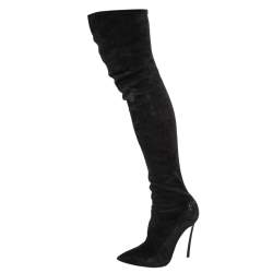 Pre Owned Casadei Black Suede Over The Knee Boots Size 38