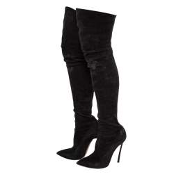 Pre Owned Casadei Black Suede Over The Knee Boots Size 38