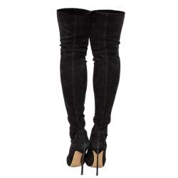 Pre Owned Casadei Black Suede Over The Knee Boots Size 38