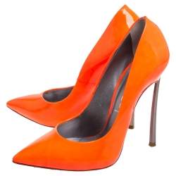 Pre Owned Casadei Neon Orange Leather Blade Pumps Size 37
