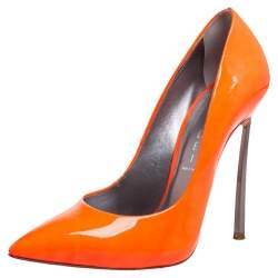 Pre Owned Casadei Neon Orange Leather Blade Pumps Size 37