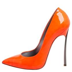Pre Owned Casadei Neon Orange Leather Blade Pumps Size 37