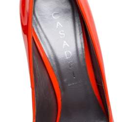 Pre Owned Casadei Neon Orange Leather Blade Pumps Size 37