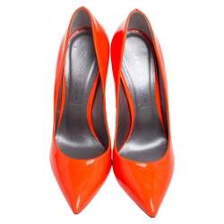 Pre Owned Casadei Neon Orange Leather Blade Pumps Size 37