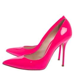 Pre Owned حذاء كعب عالي كاسادي بلاد جلد لامع وردي نيون مقاس 39.5