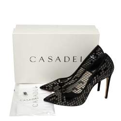 Pre Owned Casadei Black Mesh And Suede Pointed Toe Pumps Size 39