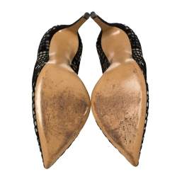 Pre Owned Casadei Black Mesh And Suede Pointed Toe Pumps Size 39