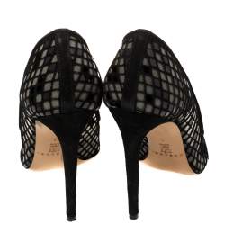 Pre Owned Casadei Black Mesh And Suede Pointed Toe Pumps Size 39