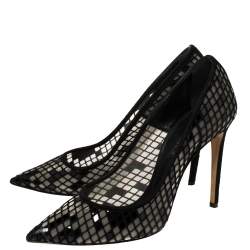 Pre Owned Casadei Black Mesh And Suede Pointed Toe Pumps Size 39