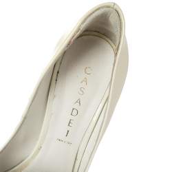 Casadei White Patent Leather Mosaic Mirror Heel Peep Toe Platform Pumps Size 39