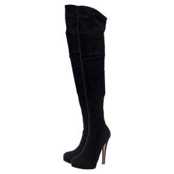 Pre Owned Casadei Black Suede Over Knee Boots Size 41