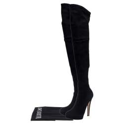Pre Owned Casadei Black Suede Over Knee Boots Size 41