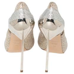 Pre Owned حذاء كعب عالي كاسادي مقدمة مفتوحة قماش غليتر ذهبي و فضي مقاس 39