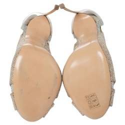 Pre Owned حذاء كعب عالي كاسادي مقدمة مفتوحة قماش غليتر ذهبي و فضي مقاس 39