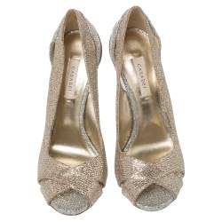 Pre Owned حذاء كعب عالي كاسادي مقدمة مفتوحة قماش غليتر ذهبي و فضي مقاس 39