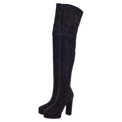 Pre Owned Casadei Black Suede Platform Thigh High Boots Size 39.5