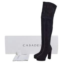 Pre Owned Casadei Black Suede Platform Thigh High Boots Size 39.5