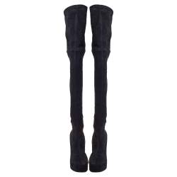 Pre Owned Casadei Black Suede Platform Thigh High Boots Size 39.5