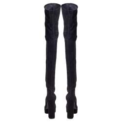 Pre Owned Casadei Black Suede Platform Thigh High Boots Size 39.5