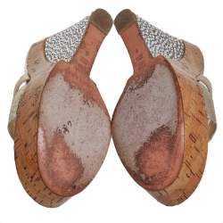 Pre Owned Casadei Metallic Python Embossed Leather Wedge Sandals Size 39