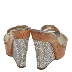 Pre Owned Casadei Metallic Python Embossed Leather Wedge Sandals Size 39