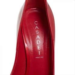 Pre Owned Casadei Red Patent Leather Platform Peep Toe Pumps Size 39