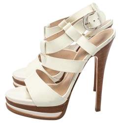 Casadei White Patent Leather Strappy Platform Sandals Size 36