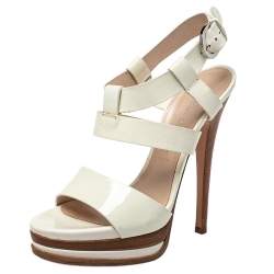 Casadei White Patent Leather Strappy Platform Sandals Size 36