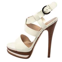 Casadei White Patent Leather Strappy Platform Sandals Size 36