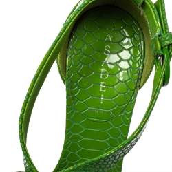 Pre Owned صندل كاسادي سير كاحل نعل سميك جلد نقشة الثعبان أخضر مقاس 36.5