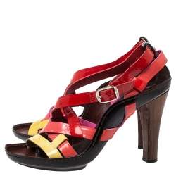 Casadei Multicolor Patent Leather Strappy Ankle Strap Sandals Size 40