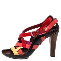 Casadei Multicolor Patent Leather Strappy Ankle Strap Sandals Size 40