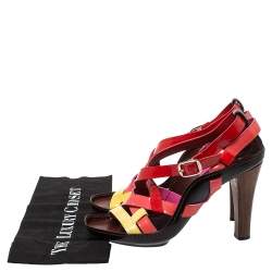 Casadei Multicolor Patent Leather Strappy Ankle Strap Sandals Size 40