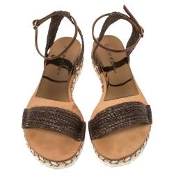 Casadei Brown Leather Ankle Strap Flat Sandals Size 35