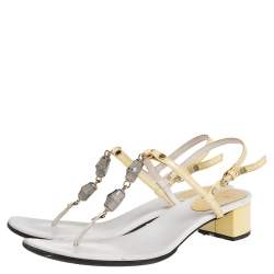 Pre Owned Gucci Cream/White Patent And Leather Thong Sandals Size 37.5