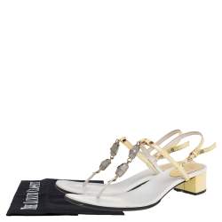 Pre Owned Gucci Cream/White Patent And Leather Thong Sandals Size 37.5