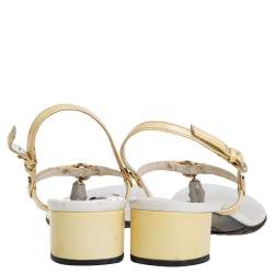Pre Owned Gucci Cream/White Patent And Leather Thong Sandals Size 37.5